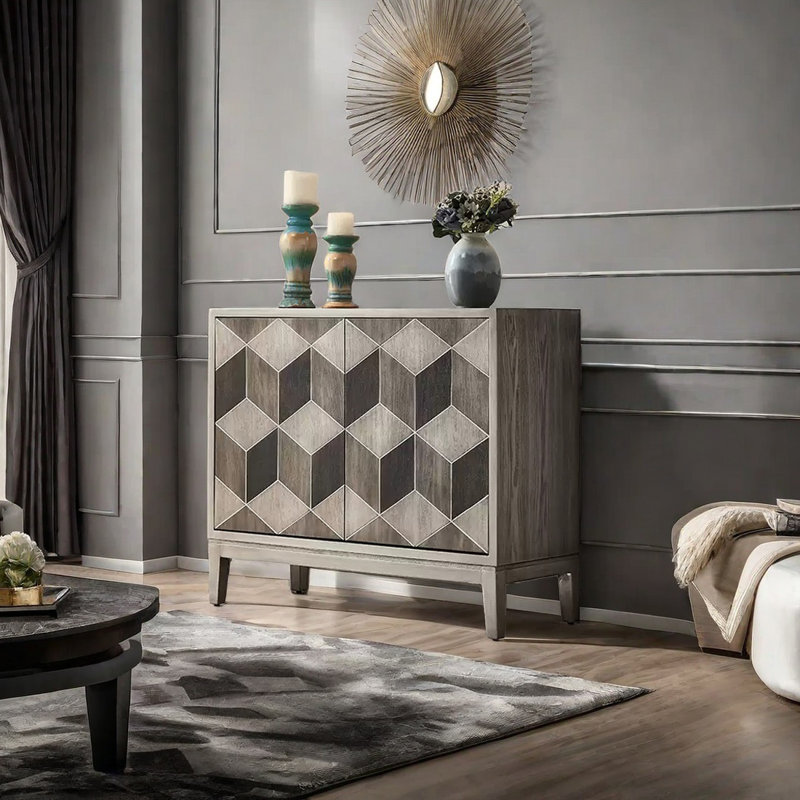 Geometric Two-Door Storage Accent Cabinet