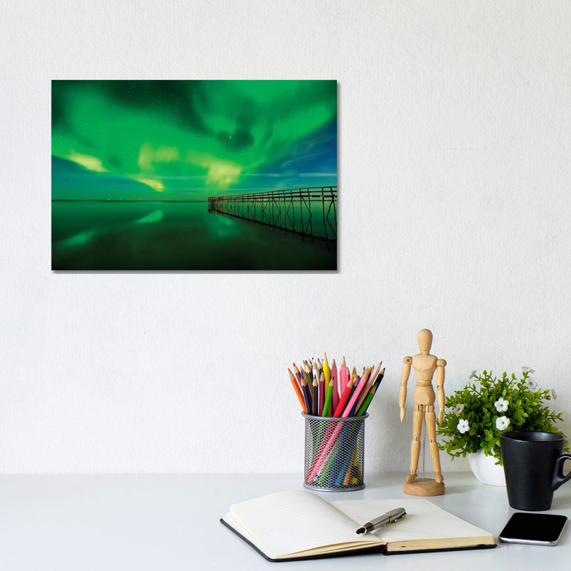 Canada, Manitoba, Winnipeg. Northern Lights Reflected In Lake Winnipeg by Jaynes Gallery - Wrapped Canvas Print