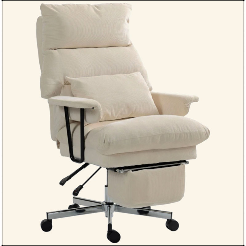 Chaise de bureau rembourrée avec support lombaire, Blanc, crème