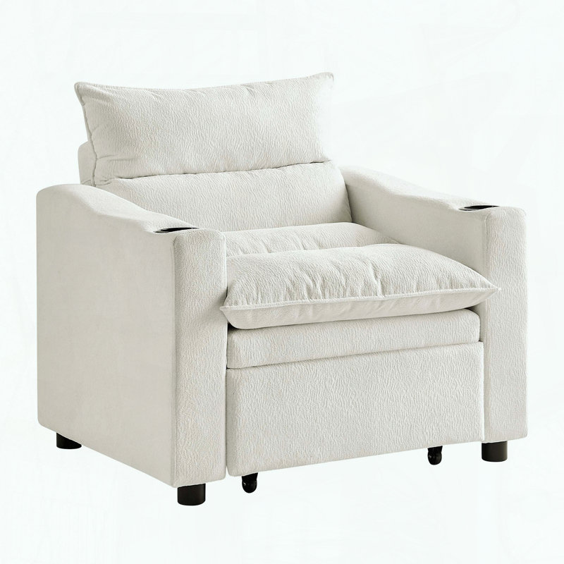 Canapé-lit convertible 3 en 1 - Velours - Porte-gobelet, Beige