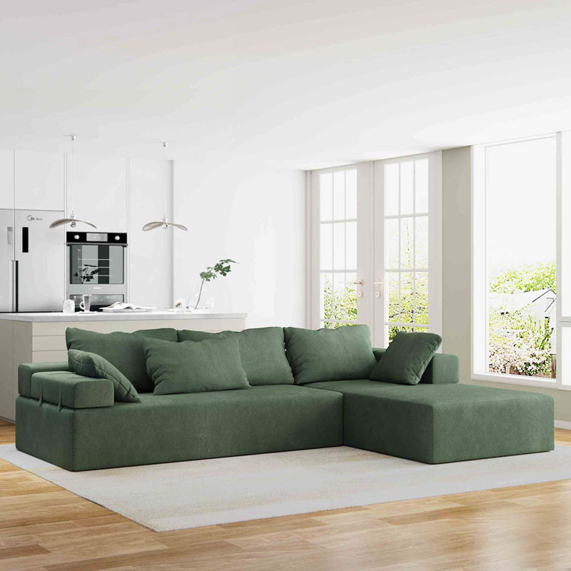 Canapé modulaire revêtu de tissu d'ameublement Kurland, Chenille verte