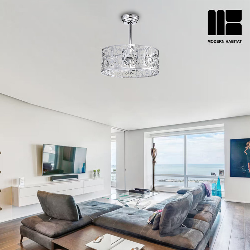 Chrome and Silver 20'' Caged Ceiling Fan with Remote