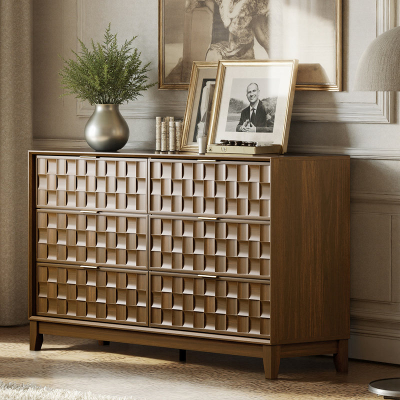 Valdean 6-Drawer 55" W Double Dresser, Walnut