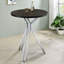 Table de bar ronde de style bistro, hauteur pub, 89 cm (35 pouces), en chêne foncé, avec pied central et pieds en métal au design contemporain. 2 places assises.