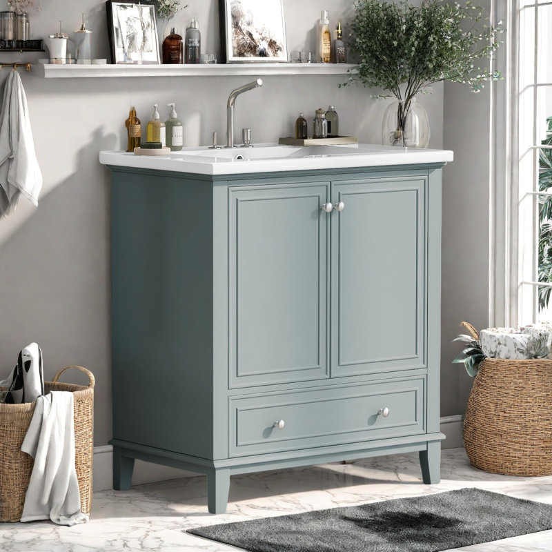 Meuble-lavabo 30 po avec comptoir en céramique, Vert