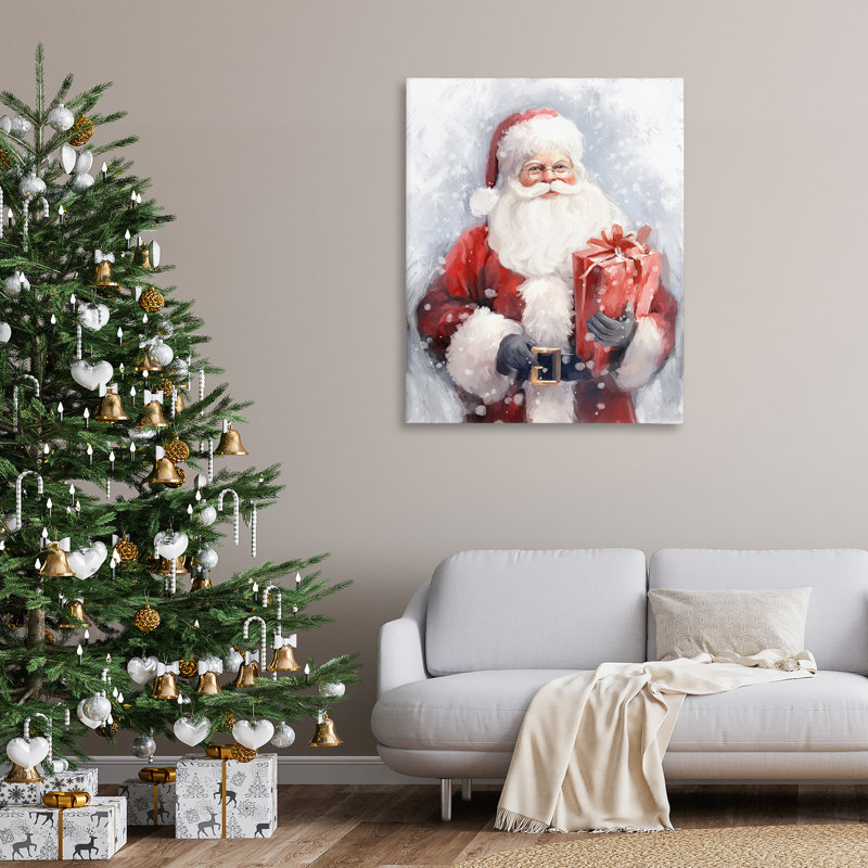 «Santa with Red Gift» par Ramona Murdock, H 48 po x l 36 po