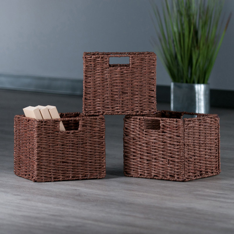 3-Pc Woven Rope Basket Set; Foldable; Walnut, Walnut
