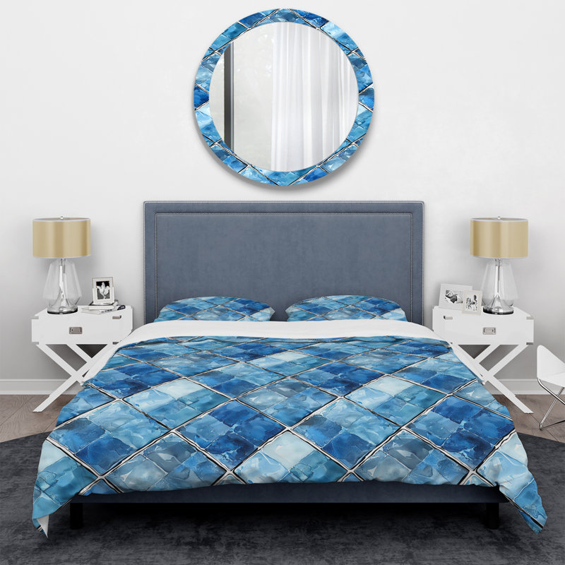 Blue Modern Rhombus III - Ensemble de housse de couette moderne, Housse de couette simple et deux taies décorative