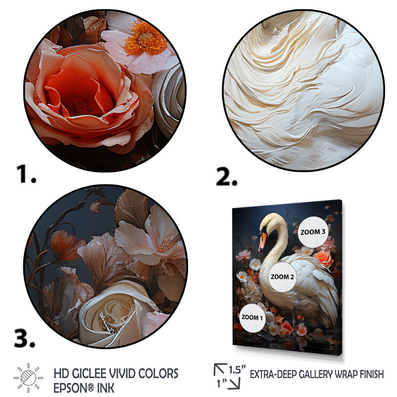 White Blooming Swan Serenade I - Swans Animal Wall Art, Black Floater Framed, 20" H x 12" W