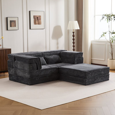 Compression Mahjong Sofa,Convertible Floor Sofa Bed,DIY Boneless Modular Sectional Sofa,No Assembly Required,Circle Fleece Fabric,Oversized 2 Seater W by Latitude Run