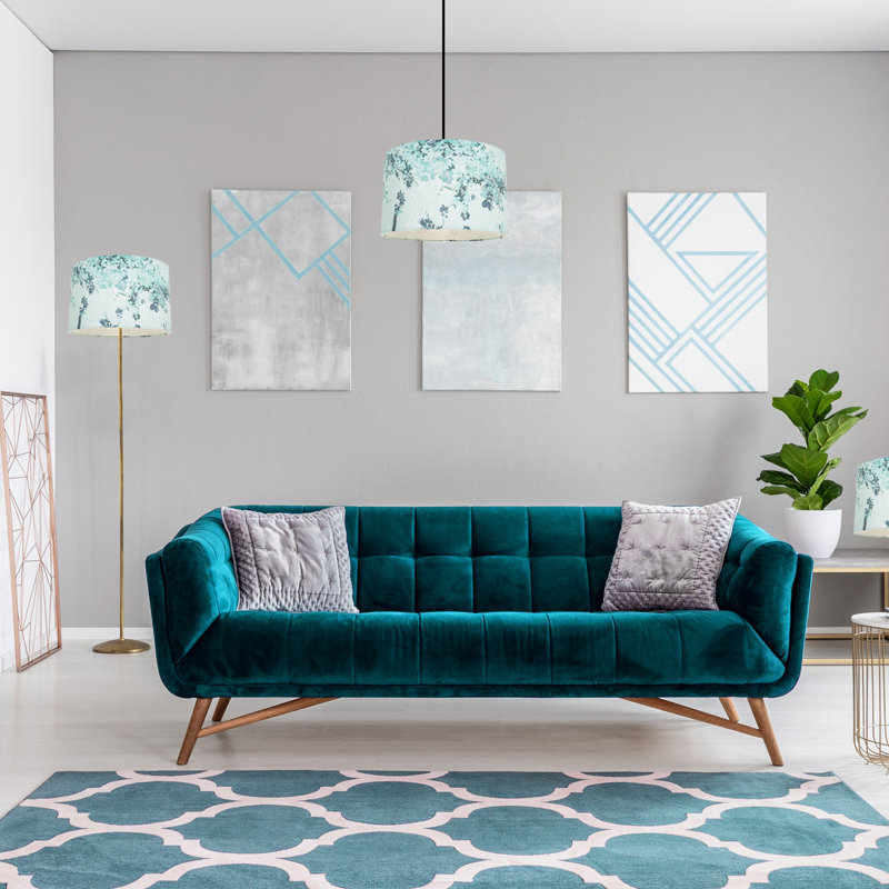20cm H Cotton Drum Lamp Shade ( Screw On ) in Teal