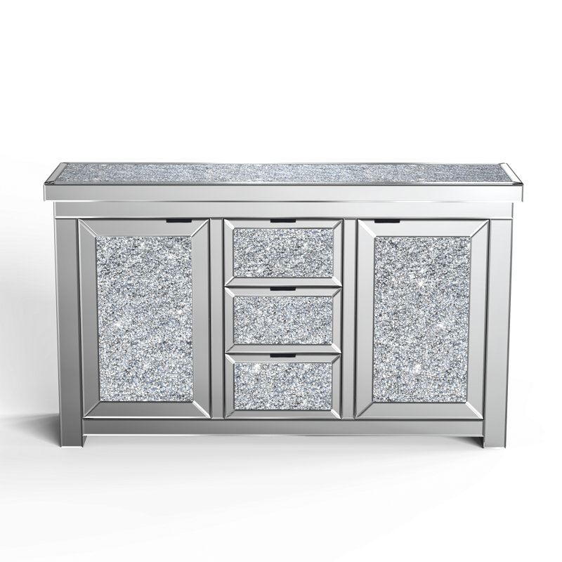 145cm Wide 3 Drawer Mirrored Glass Sideboard