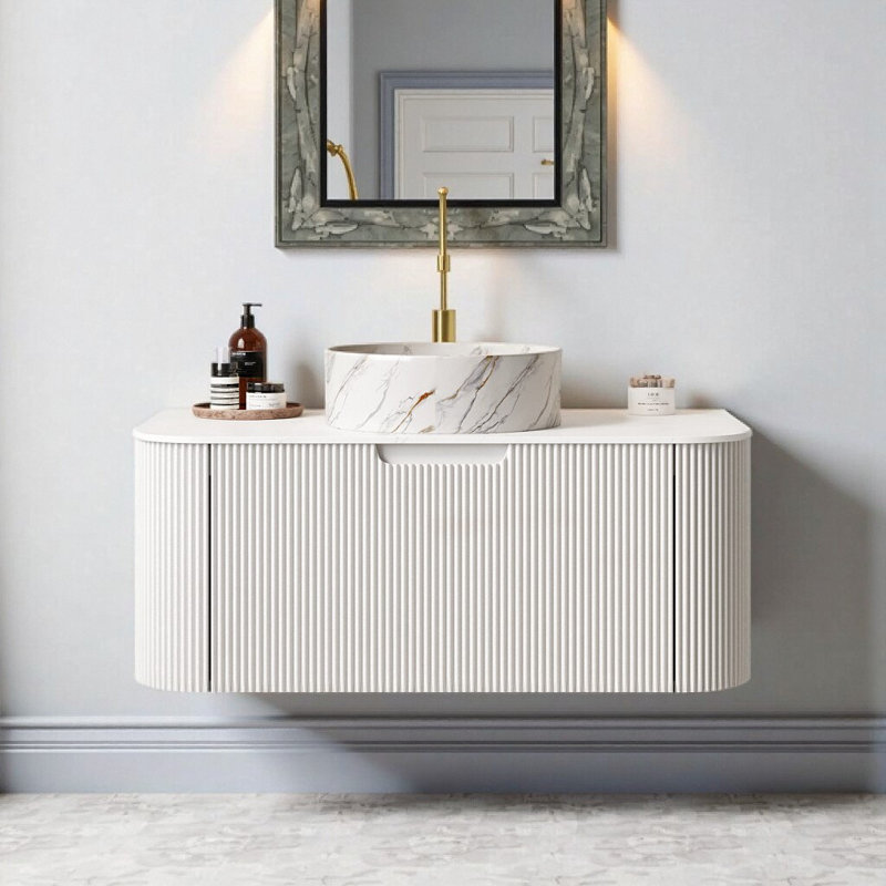 Meuble-lavabo flottant 36 po avec lavabo en céramique | Armoire de rangement murale moderne | Tiroir pré-assemblé et finition imperméable