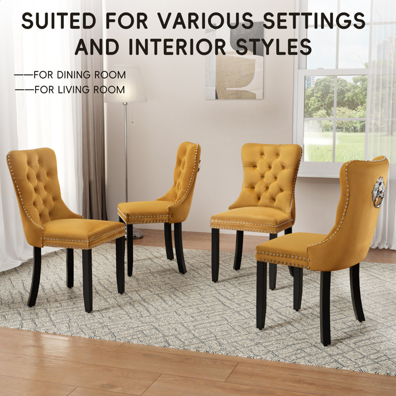 Modern Velvet  Wingback Tufted Solid Wood Upholstered Dining Chairs (Set of 6), Yellow