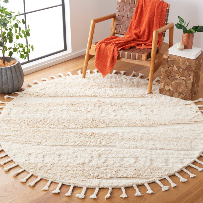 Tapis abstrait en laine tissé à la main Bouscat, Rond 6 pi