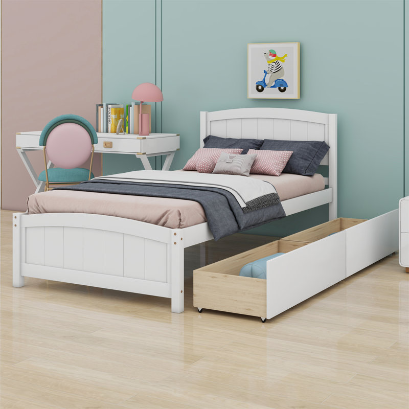 Lit plateforme avec deux tiroirs, Blanc