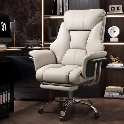 XUEGW Extra Wide Leather Heavy Duty Executive Office Chair with Retractable Footrest, White