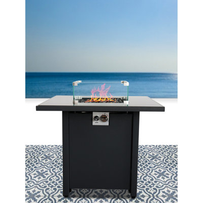 Table de foyer d'extérieur avec couvercle, acier inoxydable, 30 po x 25 po, table de jardin en acier, H 25 po, ambiance