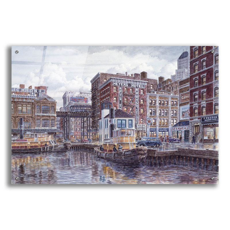 'Tugboats And Tenements' by Stanton Manolakas, Acrylic Glass Wal Art, 24" H x 36" W x 0.2" D