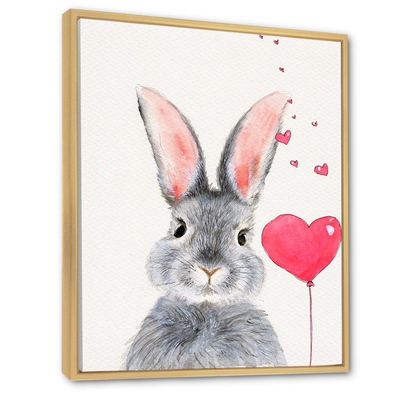 Cute Fluffy Gray Rabbit With Red Heart Painting Print Maple Floater  Frame 44