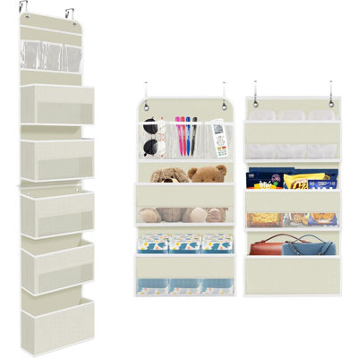 Organisateur à 6 niveaux au-dessus de la porte, organisateur de rangement suspendu avec fenêtre transparente, organisateur de salle à manger de grande capacité ultra robuste de 40 lb pour garde-robe de chambre de bébé bébé essentiel (beige)