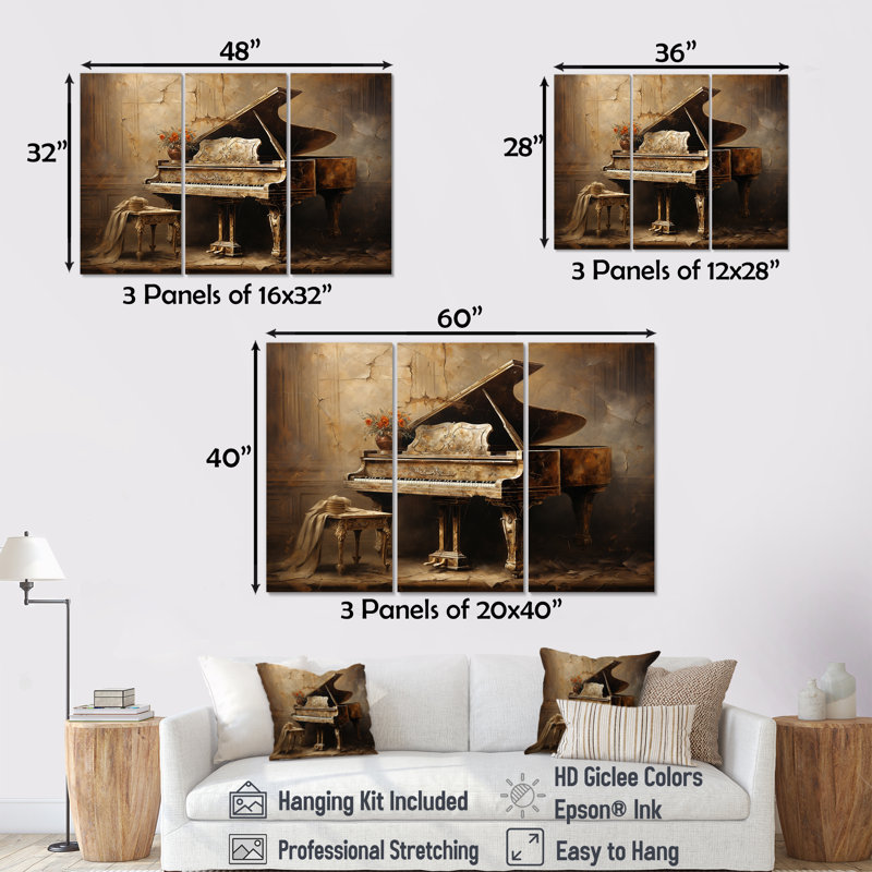 Lark Manor™ Vintage Piano Pianos Past - Piano Wall Art Print Set | Wayfair