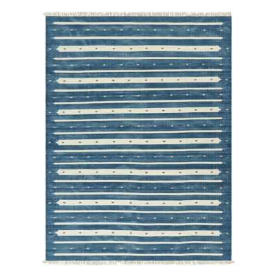 Rug & Kilim’S Contemporary Dhurrie Rug In Blue With White Stripes