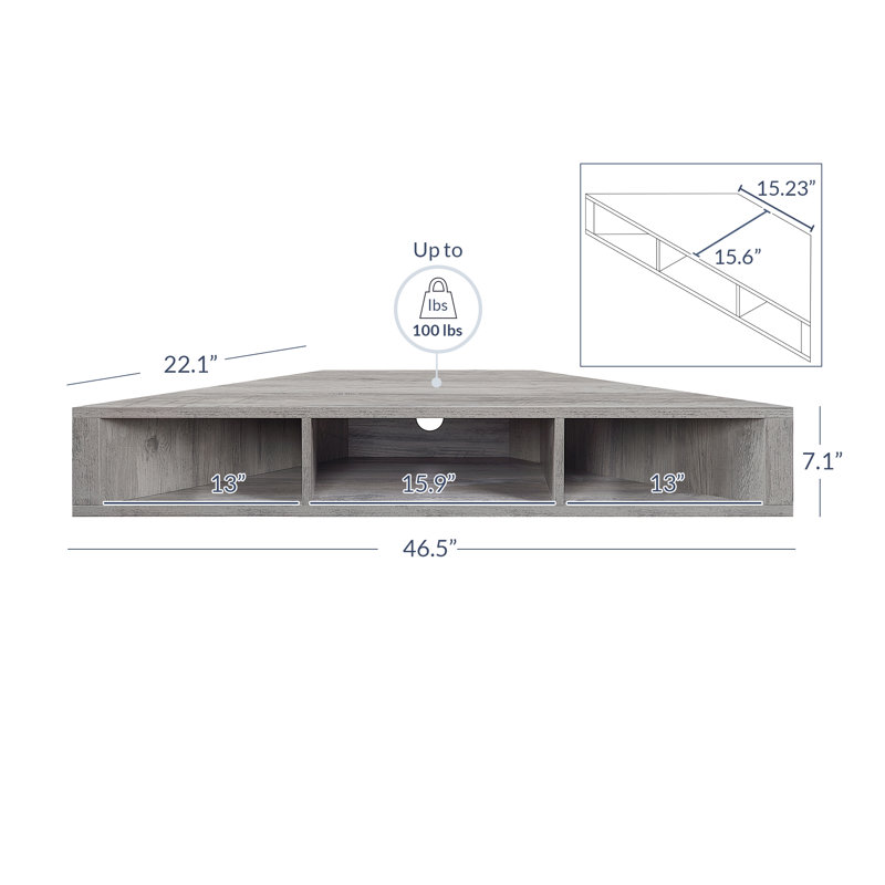 43" Floating Corner TV Stand, Gray