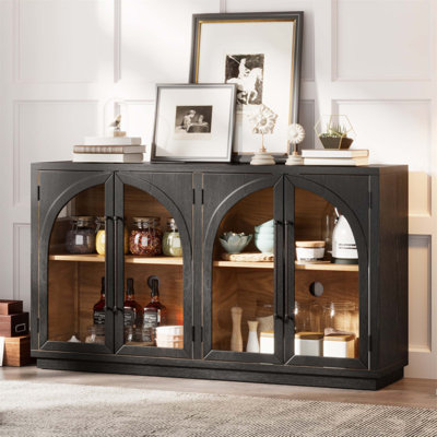 Buffet 4 portes en verre arqué avec tablettes réglables pour un rangement polyvalent et élégant