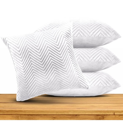 Embossed Quilted Chevron Decorative Cushion Cases - Set of 4 Modern Couch & Bed Décor Velvet Throw Pillow Covers 