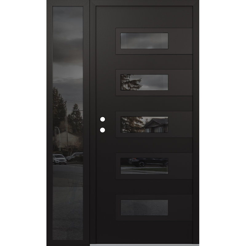 D3 Droite 50 po x 80 po Panneau noir acier noir et verre miroir noir avec porte d'entrée avant en verre à miroir Sidelite