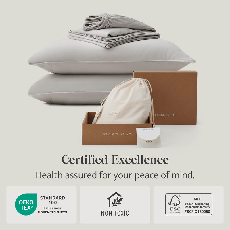 Double Stitch Sheet - Luxury Cotton Tencel Eucalyptus Bed Sheets Deep Pocket, 4 Pc Soft Hotel Bedding Set Cooling Breathable, 1 Fitted Sheet & 1 Flat Sheet & Pillowcases