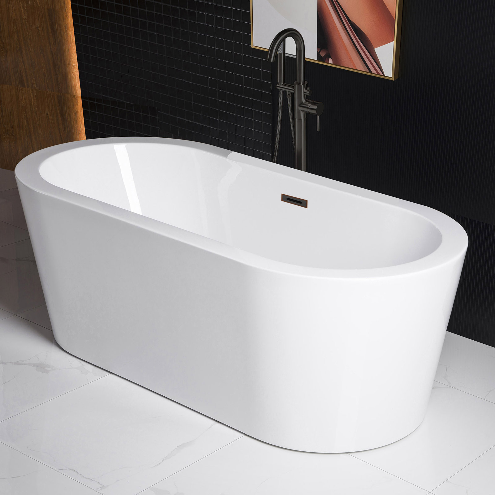 66.38" x 31.75" Freestanding Soaking Acrylic Double Ended Bathtub with Wide Rim, Oil Rubbed Bronze