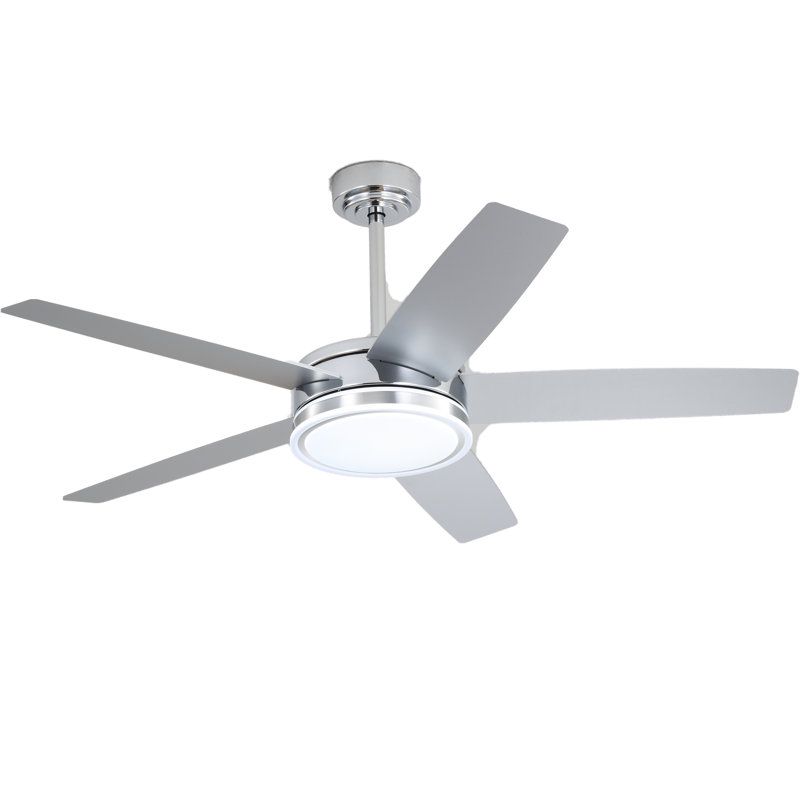 52" Modern Ceiling Fan with Lights and Remote, Chrome Ceiling Fan with Reversible Blades, Chrome, Sliver
