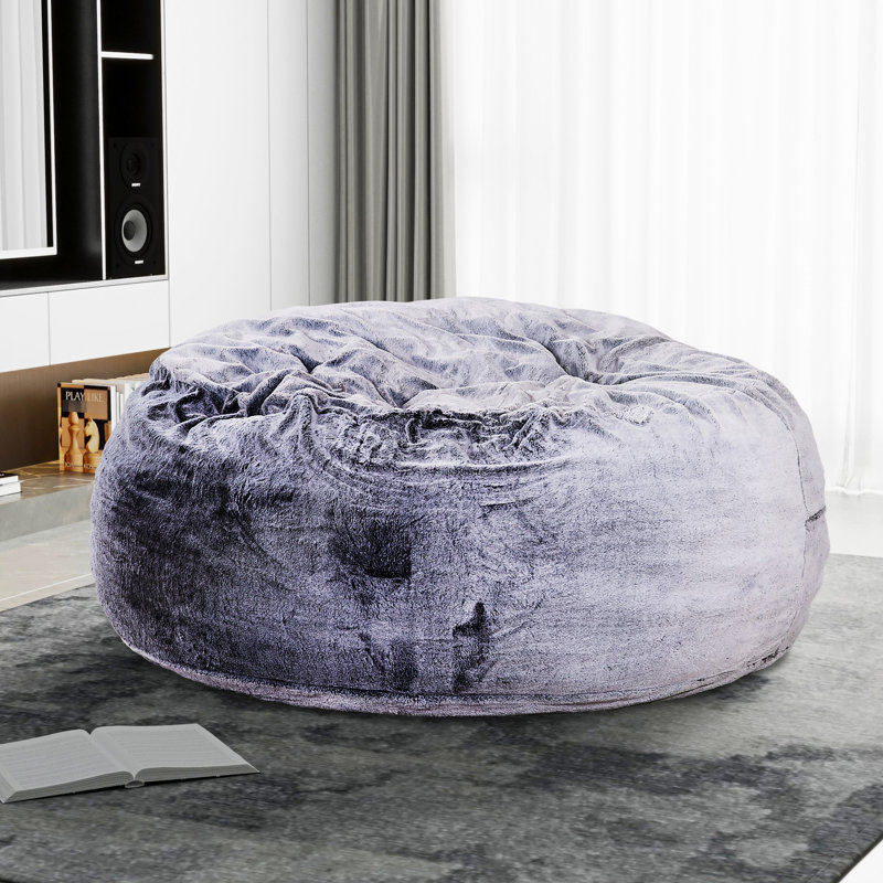 Purple Modern 5-foot Round Bean Bag With Memory Foam, Soft Rabbit Fur Grey, Ideal For Resting Round, Purple, Chair, Fur, Comfort Story - Telling