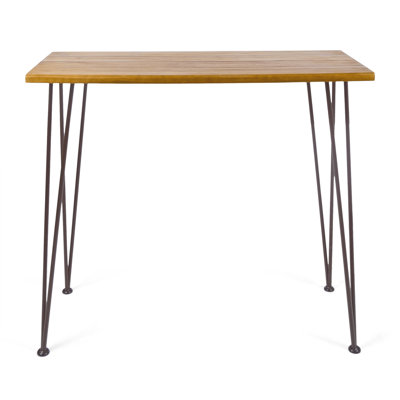 Rih Outdoor Bar Height Table, 47 Inch, Hairpin Legs, Brown Acacia Wood