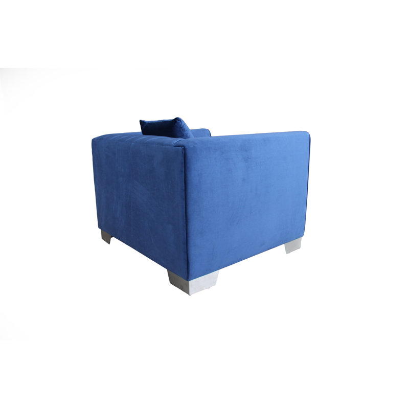 Gagnon Contemporary Chair in Velvet and Brushed Stainless Steel Legs, Blue