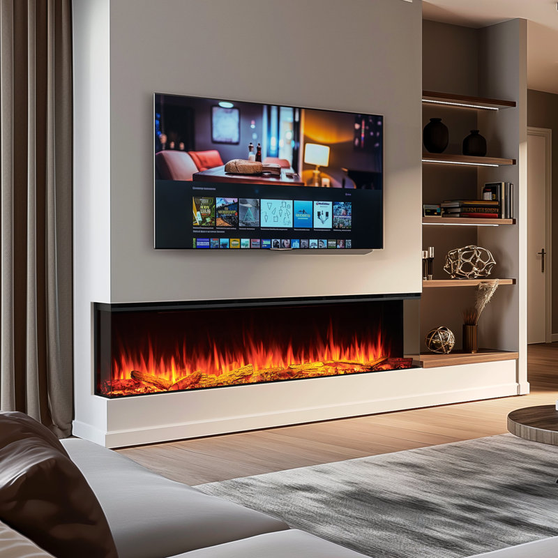 FLAMME Knighton Platinum Smart Inset Media Wall Electric Fireplace 1-2-3 sided View Compatible with Alexa Deep Fuel Bed Perfect for Media Wall