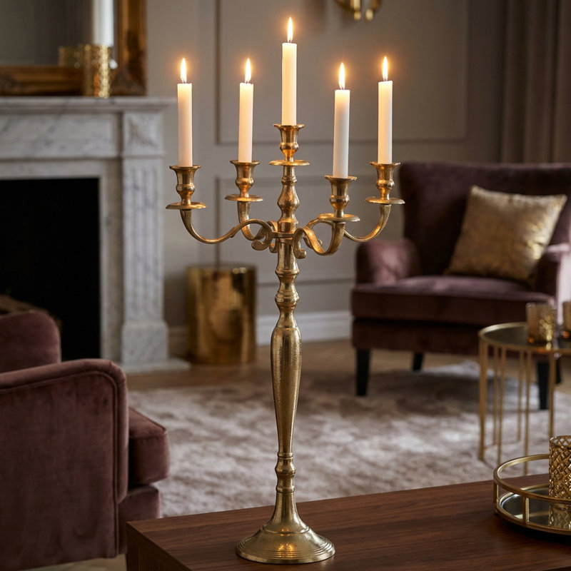 Aluminum Tabletop Candelabra, 30.25" H x 17.75" W