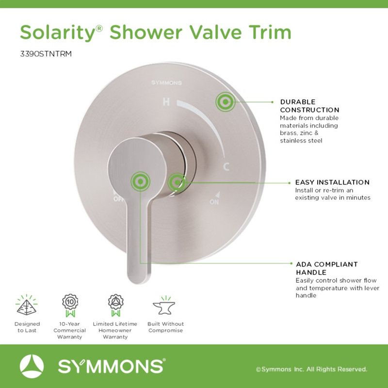 Ensemble de garniture de valve de douche à poignée simple Solariary (valve non incluse), Nickel satiné