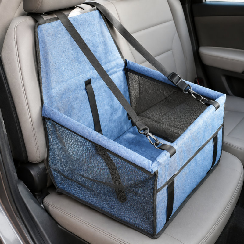 Siège d'appoint pour voiture respirant avec sangle de sécurité et poche de rangement, Bleu