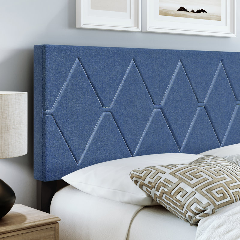 Diamond Linen Upholstered Platform Bed Frame with Adjustable Headboard - Boyd Sleep, Queen, Blue