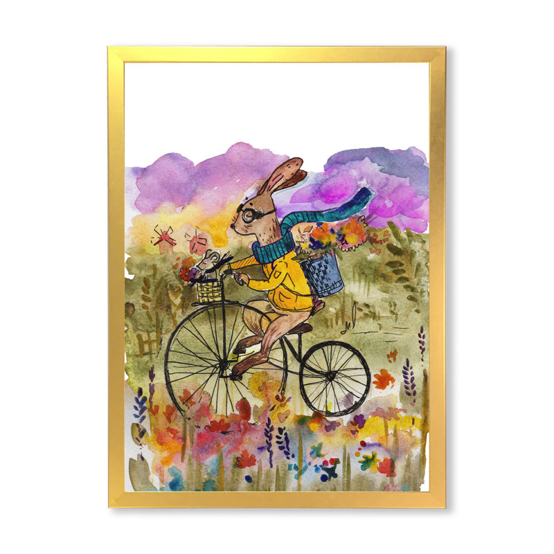 Mignon tour de vélo de lapin - peinture, H 36 po x l 24 po x P 1 po, Cadre photo doré
