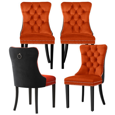 High-End Tufted Dining Chair Set, Velvet Upholstery With Nailhead Trim And Back Pull Ring, Solid Wood Legs
