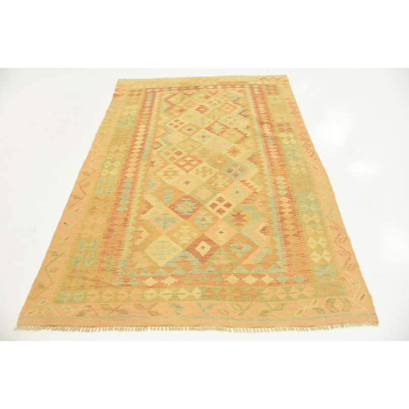 Tapis en laine rouge/beige 4 pi 9 po x 6 pi 7 po one-of-kind main-noué la new age Elland