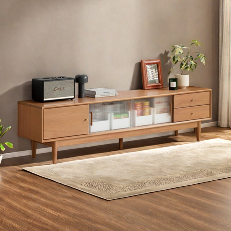 Meuble télé en peuplier avec portes coulissantes en verre, H 19,68 po x L 78,74 po x l 15,43 po