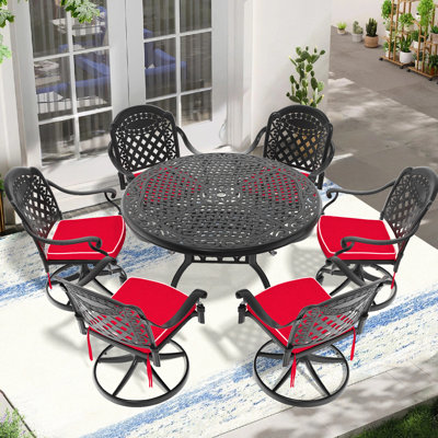 All-Weather 7 repas avec 6 chaises pivotantes et table ronde de 48,03 po, structure en aluminium noir, confortable pour les rassemblements extérieurs: aluminium, espaces