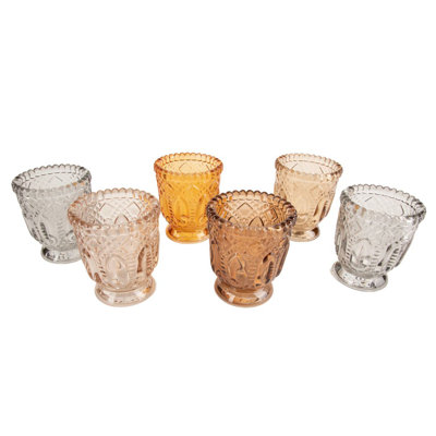 Ensemble de 6 porte-bougies en verre rétro couleur terre
