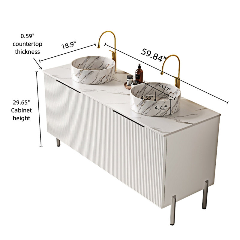 Meuble-lavabo autoportant avec lavabos, Blanc
