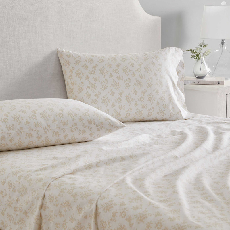 Martha Stewart Cotton Percale  Sheet Set, Twin Sheet Set with 1 Pillowcase, Pink Polka Dot